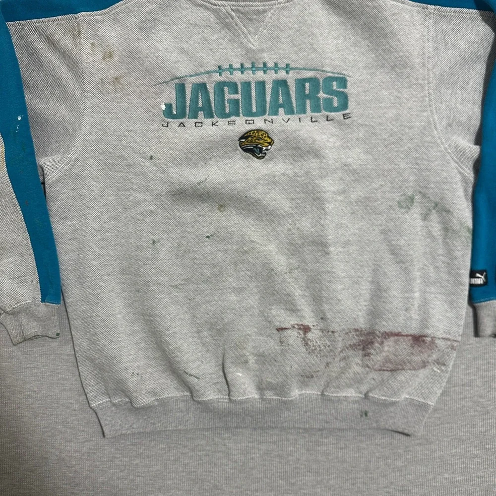 Thrashed Puma Jacksonville Jaguars NFL Crewneck Sweatshirt Teal Gray Mens Large - Picture 4 of 9
